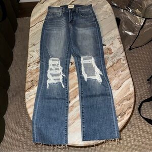 L'AGENCE Blue Distressed Straight Leg Jeans